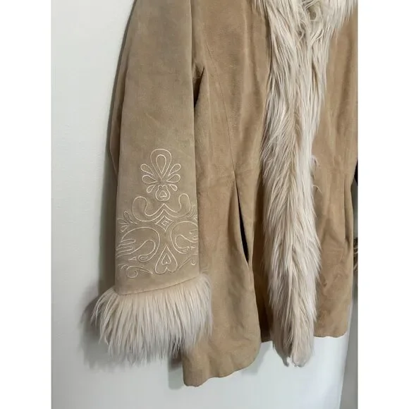 Mixit Suede Leather Faux Fur Coat Western Boho Y2K Vintage Jacket Petite L - Picture 11 of 11